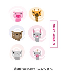 Editable vector. Drawing of friendly animals. Nice and modern animals for congratulations, stickers or invitations.