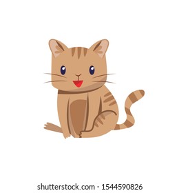 Editable vector. Drawing of a little kitten with tabby fur. Lovely Kitty.