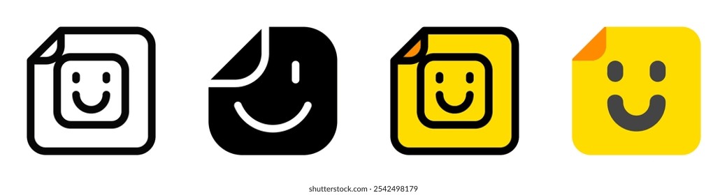 Icono de archivo de pegatina de emoticono de Vector editable. Negro, estilo de línea, fondo blanco transparente. Parte de una gran familia de iconos. Perfecto para interfaces de Web y App, presentaciones, infografías, etc