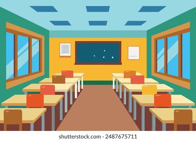 "Editable vector of an empty classroom for schools and colleges, ideal for print and digital use."