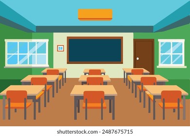 "Editable vector of an empty classroom for schools and colleges, ideal for print and digital use."