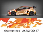 Editable vector EPS car wrap featuring orange and white abstract camo style. Clean and aggressive motorsport livery ideal for rally, drift, and race competition.
