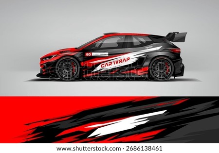 Editable vector EPS car wrap featuring red and black brush stroke graphics. Aggressive motorsport livery design perfect for drift, rally, and high-speed racing competition.