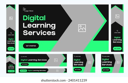 Editable vector eps digital learning concept web set banner design for social media post, learning banner, education system, vector eps 10 file format