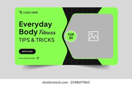 Editable vector eps fitness tips and tricks video thumbnail banner design, fully customizable vector eps 10 file format