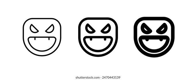 Editable vector evil face mask icon. Black, line style, transparent white background. Part of a big icon set family. Perfect for web and app interfaces, presentations, infographics, etc