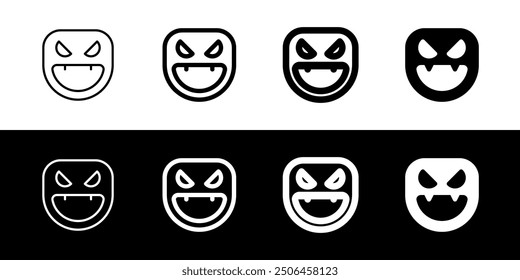 Editable vector evil face mask icon. Black, line style, transparent white background. Part of a big icon set family. Perfect for web and app interfaces, presentations, infographics, etc