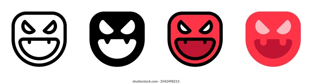 Editable vector evil face mask icon. Black, line style, transparent white background. Part of a big icon set family. Perfect for web and app interfaces, presentations, infographics, etc