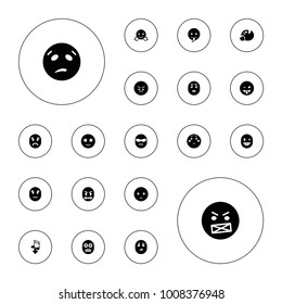 Editable vector expression icons: sad emot, angry emot, emoji showing tongue, shy emoji on white background.