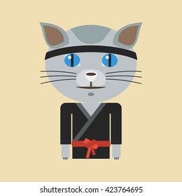 Editable Vector of Fighter Cat Character in Flat Cartoon Style for Children Book Illustration About Profession Concept