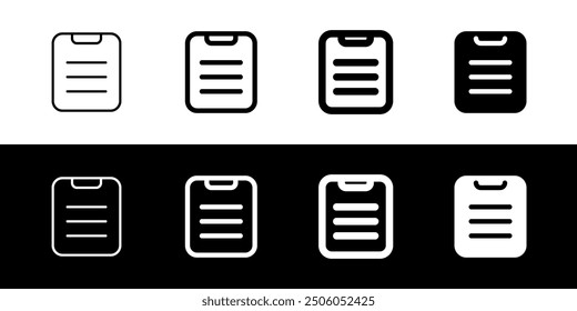 Editable vector file clipboard paste icon. Black, line style, transparent white background. Part of a big icon set family. Perfect for web and app interfaces, presentations, infographics, etc