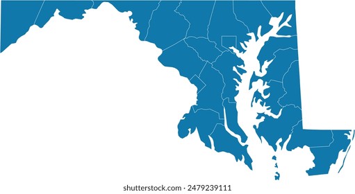 Editable vector file of the counties making up the state of Maryland in the United States.