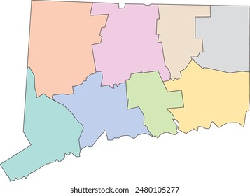 Editable vector file of the counties making up the state of Connecticut, located in the United States.