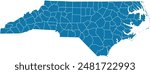Editable vector file of the counties that make up the state of North Carolina, located in the United States.