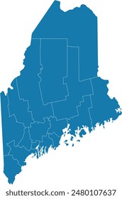 Editable vector file of the counties that make up the state of Maine, located in the United States.