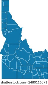 Editable vector file of the counties that make up the state of Idaho, located in the United States.