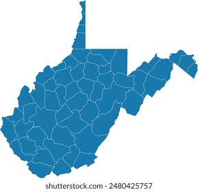 Editable Vektorgrafik-Datei der Countys, aus denen der Bundesstaat West Virginia in den Vereinigten Staaten besteht.