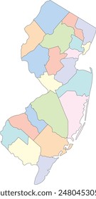 Editable vector file of the counties that make up the state of New Jersey, located in the United States.