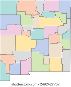 Editable vector file of the counties that make up the state of New Mexico, located in the United States.