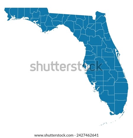 Editable vector file of the state of Florida with counties included.