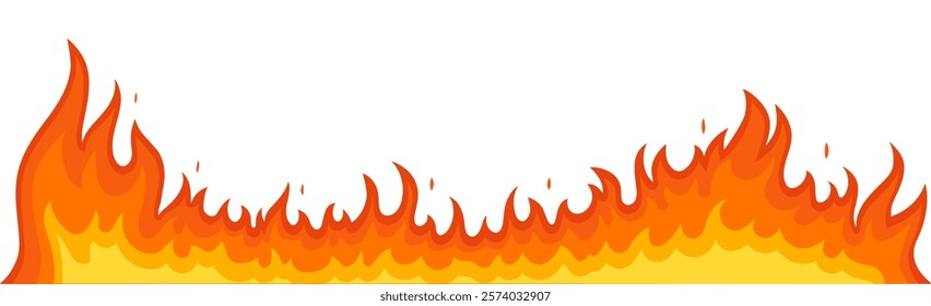 Editable Vector Fire Border. Minimalist Flat Design Seamless Flame Line