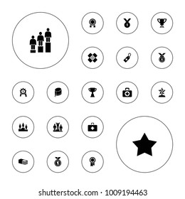 Editable vector first icons: star, trophy, medical cross tag, bandage, nurse hat, ranking, star trophy, number 1 medal, award, medal, first aid on white background.