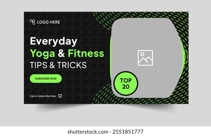 Editable vector fitness video thumbnail banner design, everyday workout plan video thumbnail banner design, fully customizable vector eps 10 file format
