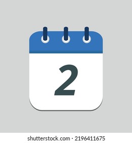 Editable vector flat calendar icon of specific day marked on day 02 saved in eps 10.