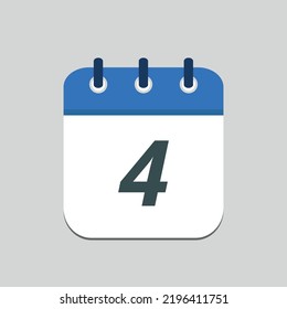 Editable vector flat calendar icon of specific day marked on day 04 saved in eps 10.