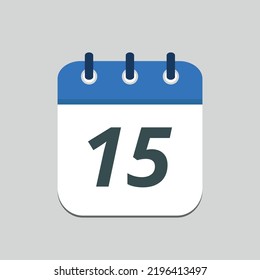 Editable vector flat calendar icon of specific day marked on day 15 saved in eps 10.