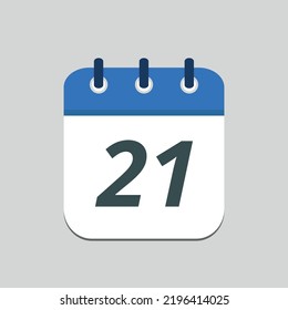 Editable vector flat calendar icon of specific day marked on day 21 saved in eps 10.