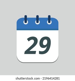 Editable vector flat calendar icon of specific day marked on day 29 saved in eps 10.