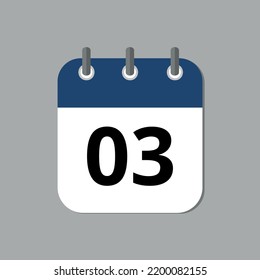 Editable vector flat calendar icon with blue and gray colors, calendar icon marking day 03.