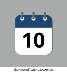 Editable vector flat calendar icon with blue and gray colors, calendar icon marking day 10.e