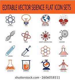 Editable Vector Flat Science Icon Set Illustration