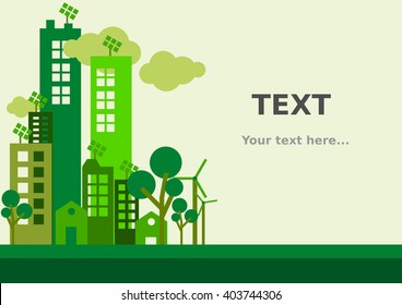 Editable Vector of Flat Style Green City with Text Area on Right as Green Urban Life Environment Related Illustration