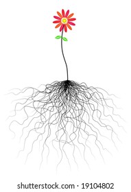 Editable Vector Flower Illustration With Tangled Roots