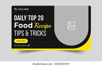 Editable vector food recipe techniques video cover banner design, restaurant food recipe tips and tricks video thumbnail banner design, fully customizable vector eps 10 file format