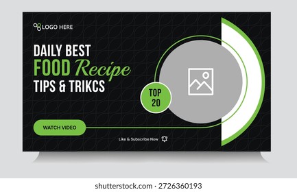 Vetor editável receita de alimentos técnicas design de banner de capa de vídeo, dicas de revisão diária de alimentos e truques vídeo miniatura design de banner, formato de arquivo eps 10 vetorial personalizável