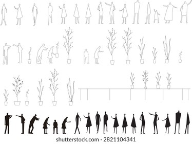 Editable Vector Front-View Walking People, Architecture and Landscape Design Figures	