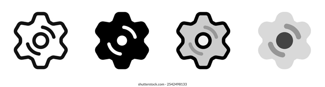 Editable vector gear cog setting icon. Black, line style, transparent white background. Part of a big icon set family. Perfect for web and app interfaces, presentations, infographics, etc