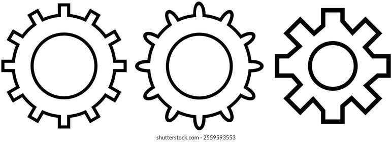 Editable vector gear cog setting icon. Black, line style, transparent white background. Part of a big icon set family. Perfect for web and app interfaces, presentations, infographics, etc