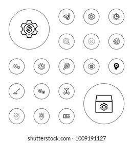Editable vector gear icons: gear in head, wheel, arm lever on white background.