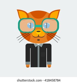 Editable Vector of Geek Cat Character in Flat Cartoon Style for Children Book Illustration About Profession Concept