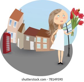 Editable vector girl in London