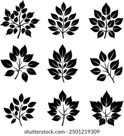 Editable vector and gradient illustration with different tree leaves