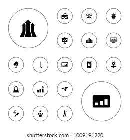 Editable vector growth icons: plant, graph on board, flower, graph, chart, tree, arrows up, celebrity, money chart, caveman, mustache and glasses on white background.
