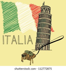 Editable vector hand drawn Italia illustration on yellow background