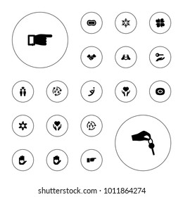 Editable vector hands icons: harvest, soap, pointing, hand with heart, heart on hand, hands, gay couple, heart tag, handshake, winner on white background.