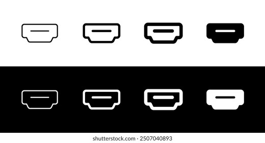 Editable vector hdmi cable port icon. Black, line style, transparent white background. Part of a big icon set family. Perfect for web and app interfaces, presentations, infographics, etc